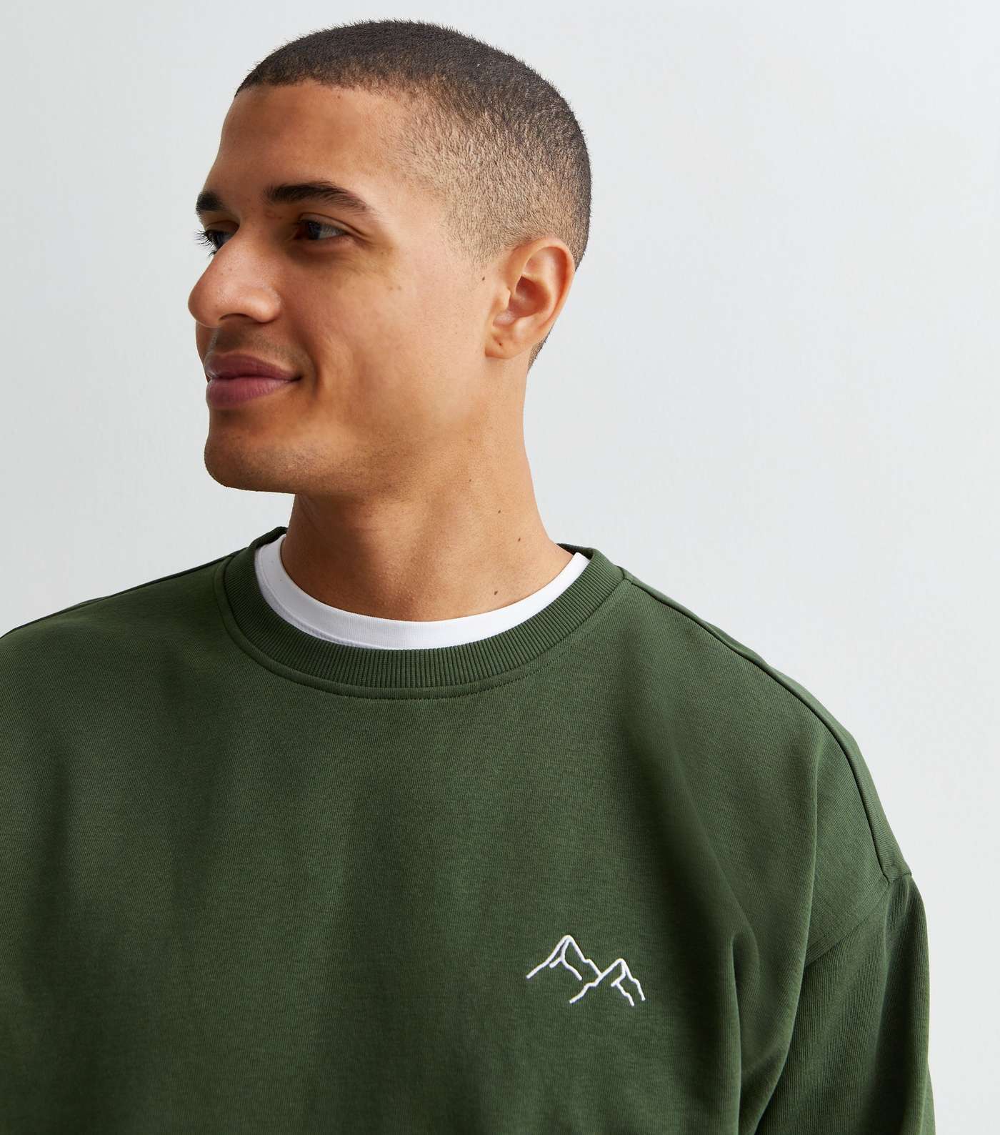 Khaki Mountain Embroidered Crew Neck Relaxed Fit Sweatshirt Image 2