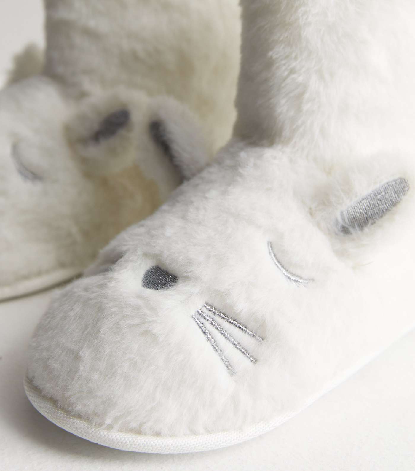 White Faux Fur Bunny Slipper Boots Image 3