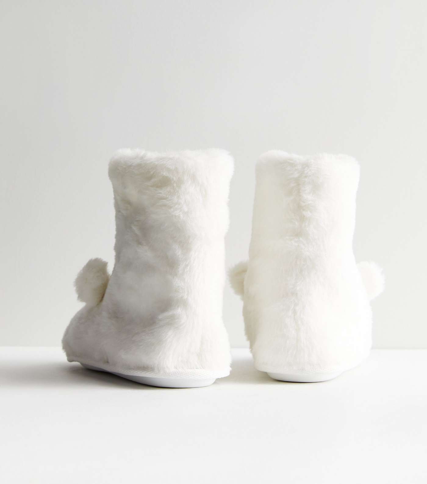 White Faux Fur Bunny Slipper Boots Image 5