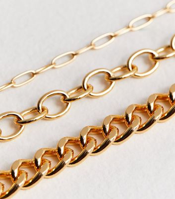 3 Pack Gold Chunky Chain Bracelets New Look