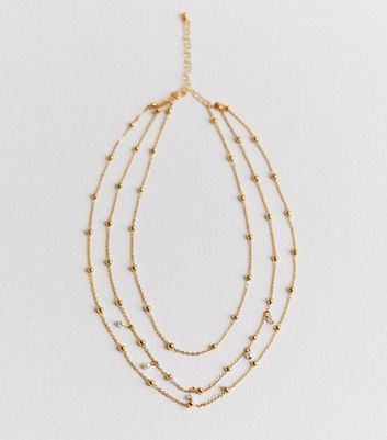 Gold Triple Metal and Faux Pearl Chain Necklace New Look