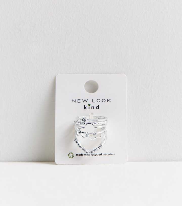 6 Pack Silver Diamanté Stacking Rings | New Look