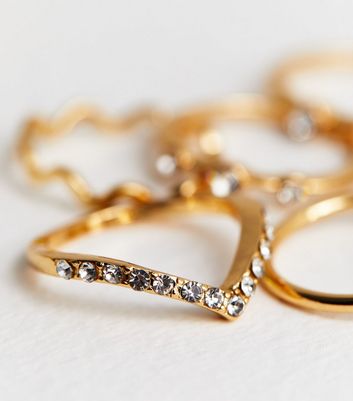 6 Pack Gold Diamante Stacking Rings New Look