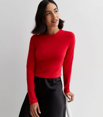 Red Long Sleeve Crop T-Shirt New Look