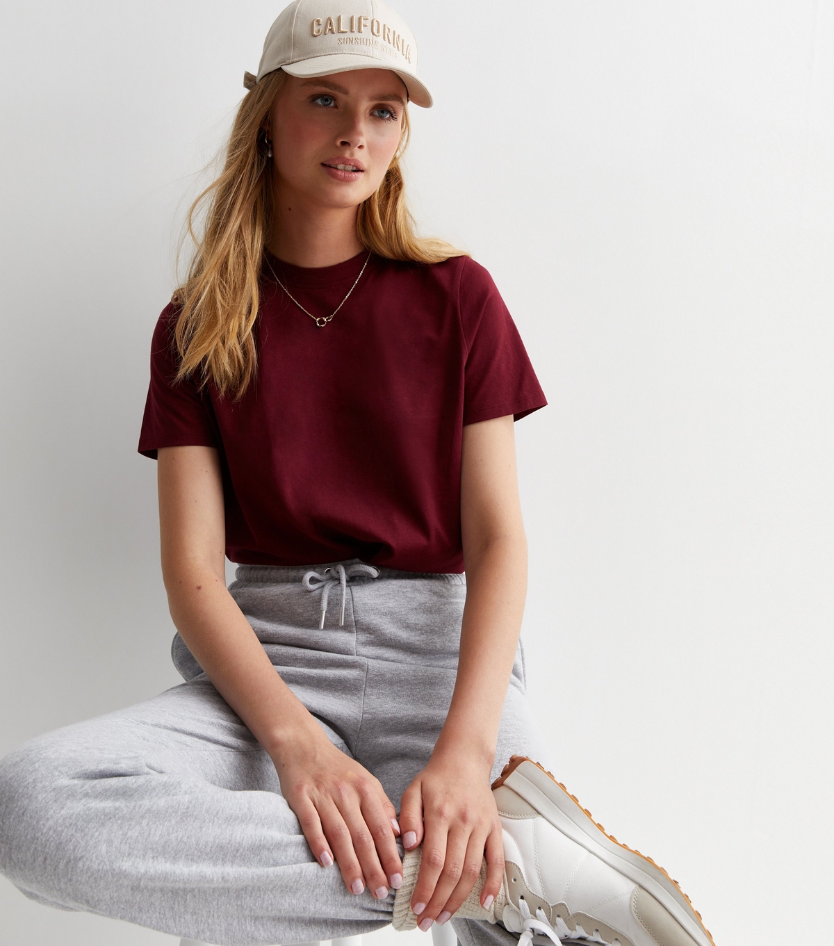 Women's Burgundy Cotton Crew Neck T-Shirt New Look