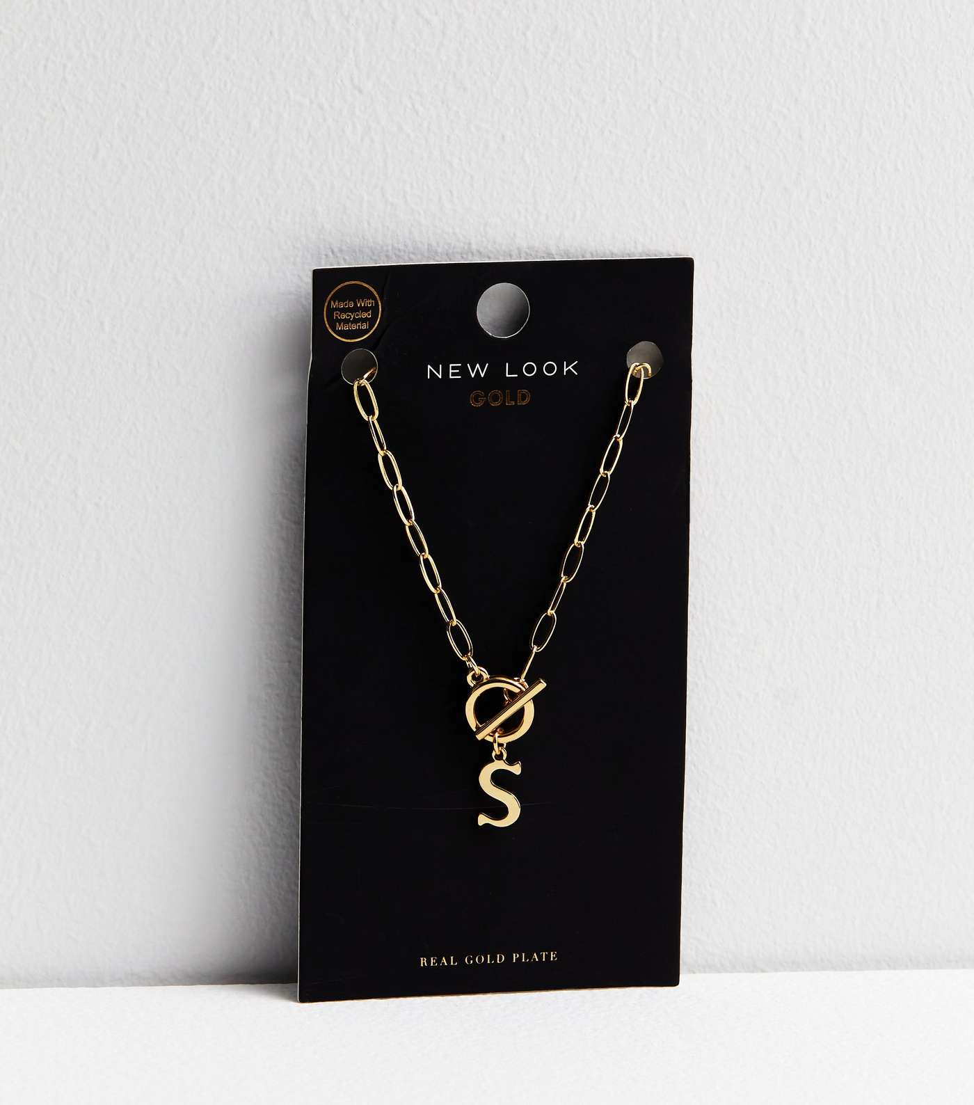 Real Gold Plate S Initial Chain Link Necklace Image 2