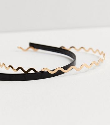 2 Pack Black and Gold Thin Headbands
