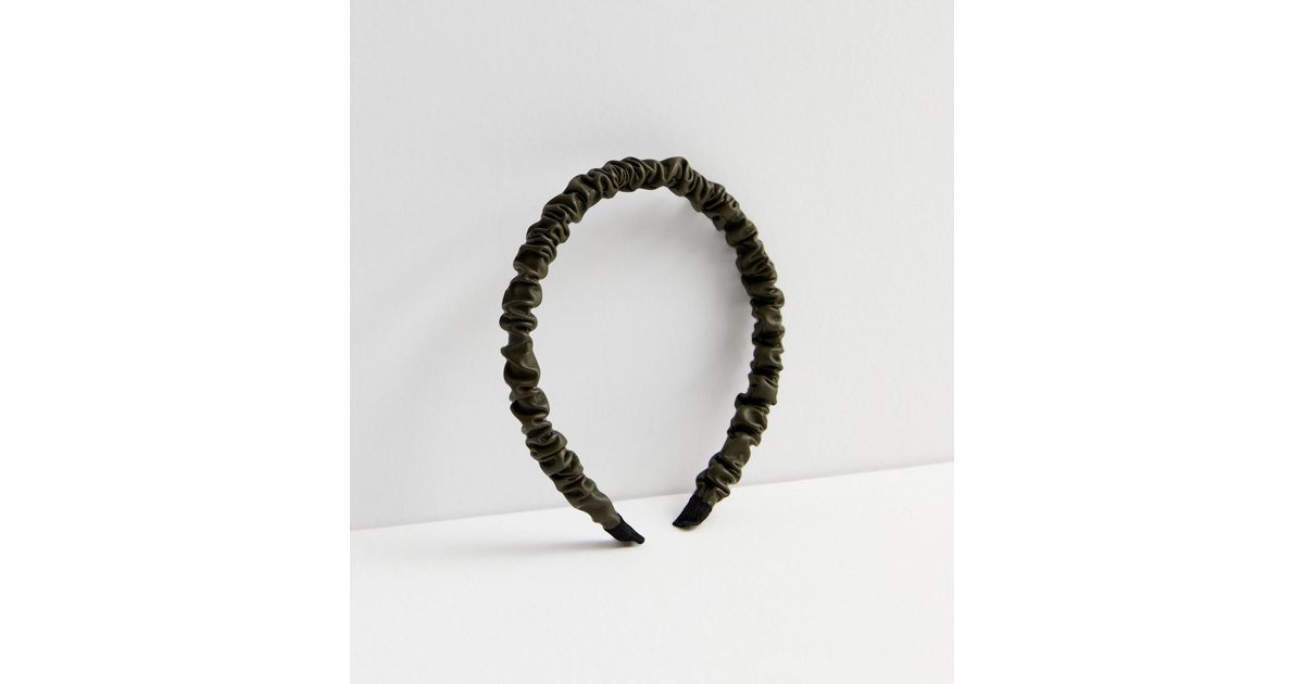 Khaki LeatherLook Ruched Headband New Look