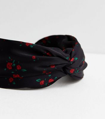 Black Floral Knot Headband New Look