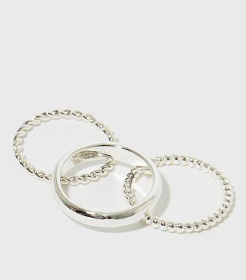 3 Pack Real Silver Plate Stacking Rings New Look