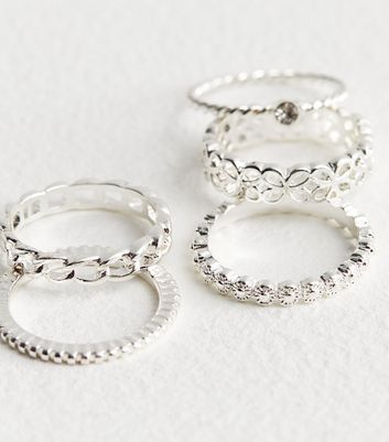 8 Pack Silver Stacking Rings New Look