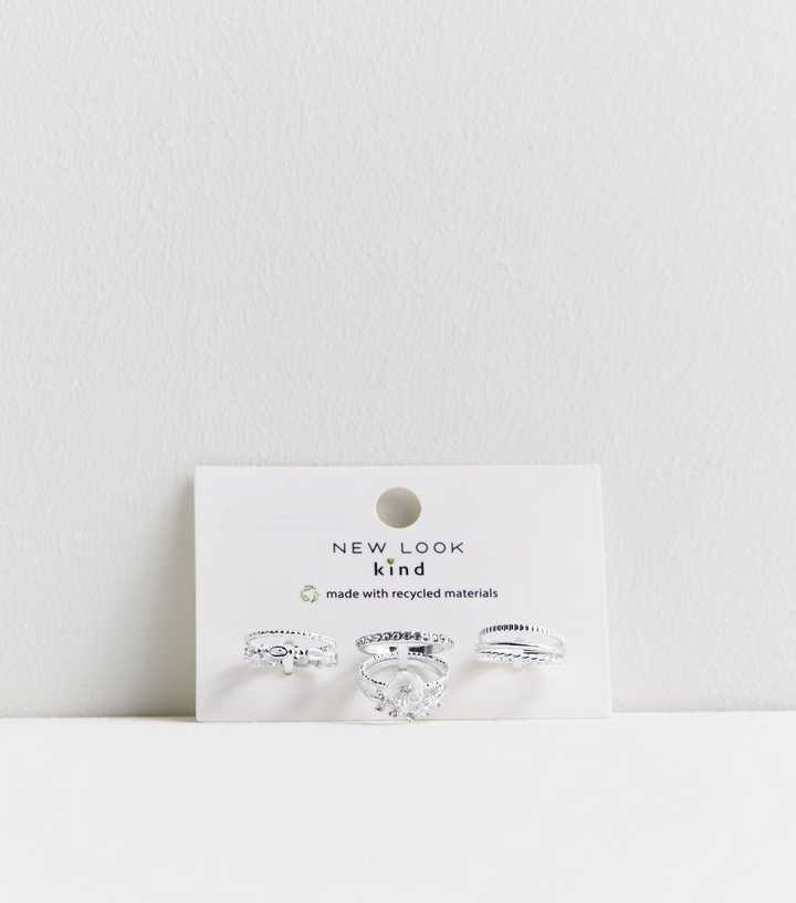 8 Pack Silver Flower Stacking Rings