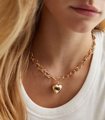 Puff Heart Solid Yellow Gold Pendant Necklace | REEDS Jewelers