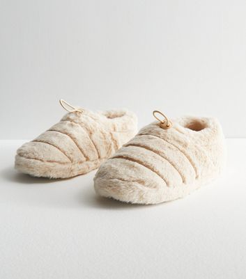 Cream Faux Fur Ballerina Slippers New Look