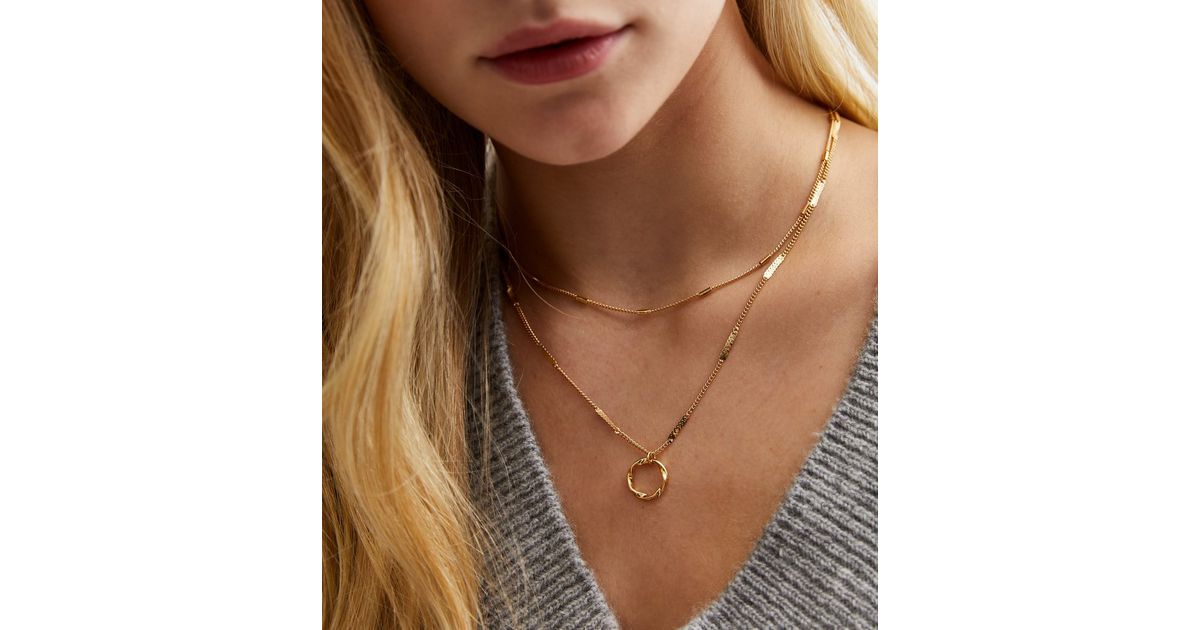 18ct Gold Plated Circle Pendant Layered Chain Necklace New Look