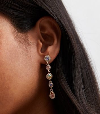 Gold Multicolour Diamante Gemstone Drop Earrings New Look