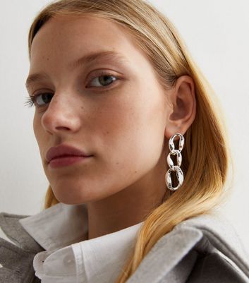 Silver earrings chain hotsell
