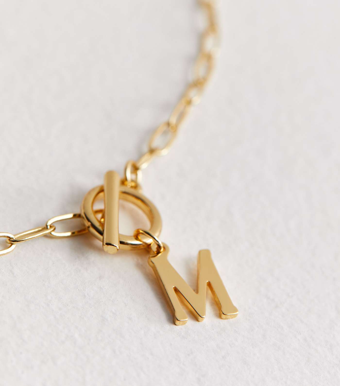 Real Gold Plate M Initial Chain Link Necklace Image 4
