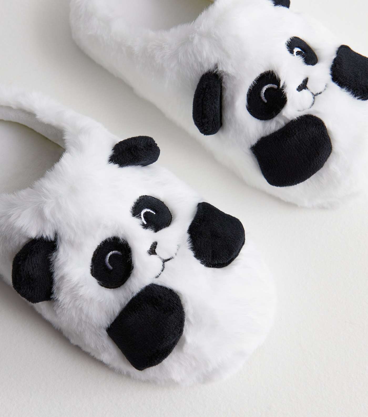White Faux Fur Panda Slippers Image 3