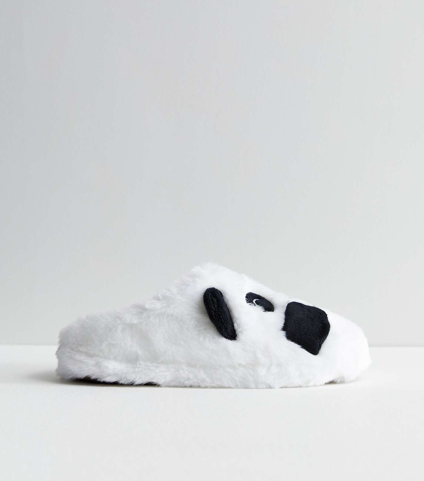 White Faux Fur Panda Slippers Image 5