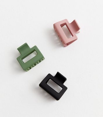 3 Pack Black Pink and Green Matte Mini Hair Claw Clips New Look