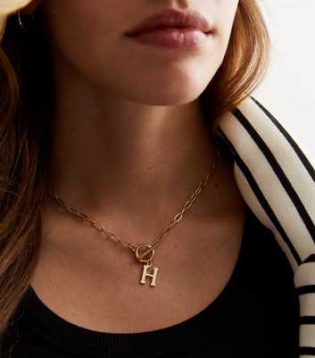 18ct Gold Plated H-Initial Chain Necklace 