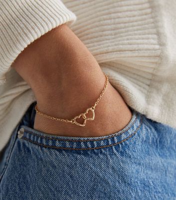 Gold Double Heart Chain Bracelet