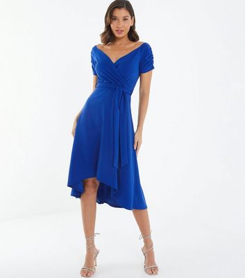 QUIZ Bright Blue Bardot Dip Hem Midi Dress New Look