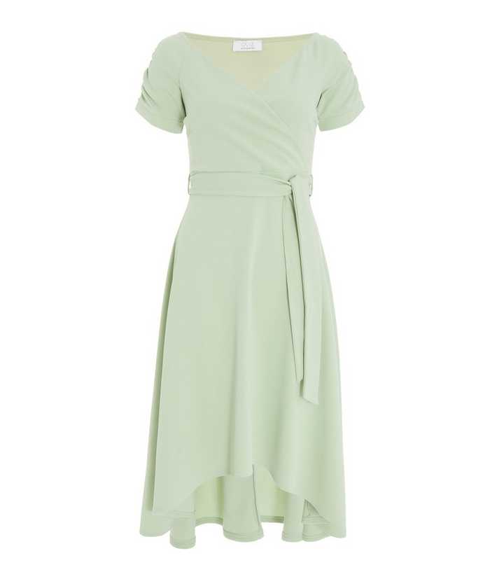 bottle green bardot dip hem dress