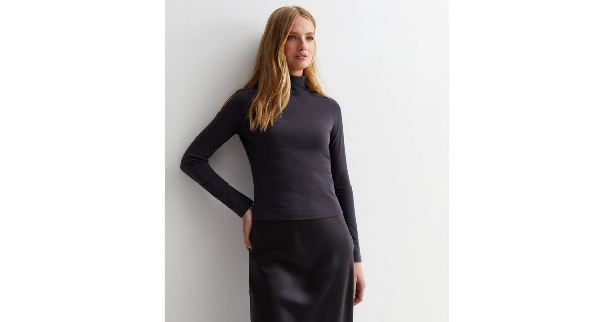 Dark Grey High Neck Long Sleeve Top | New Look