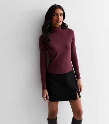 Burgundy High Neck Long Sleeve Top