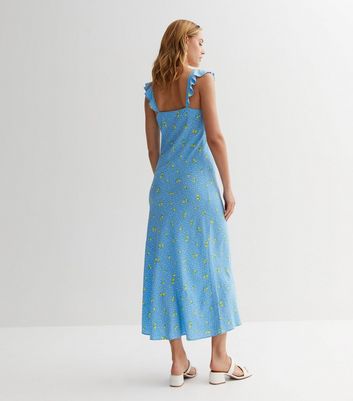 Blue Spot Lemon V Neck Ruffle Midaxi Slip Dress New Look