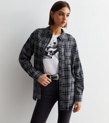 Light Grey Cotton Check Oversized Shirt | New Look