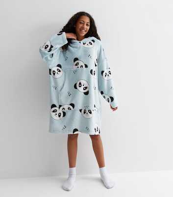 Girls Blue Panda Print Oversized Blanket Hoodie