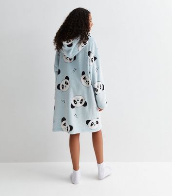 Girls Blue Panda Print Oversized Blanket Hoodie New Look