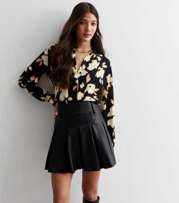 Black Blurred Floral Collared Shirt