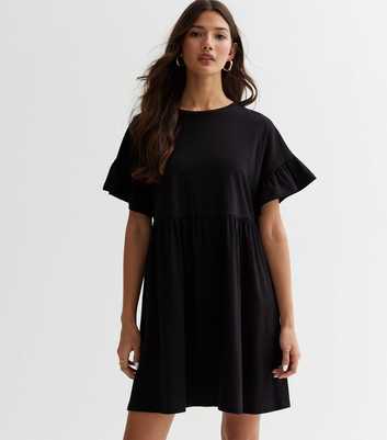 Black Jersey Frill Sleeve Mini Dress