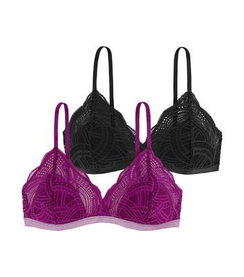Dorina 2 Pack Black and Pink Bralettes New Look