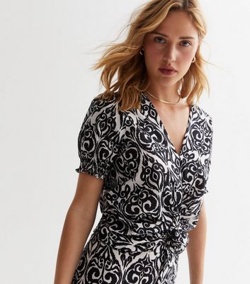 Black Abstract Knot Front Shirt New Look