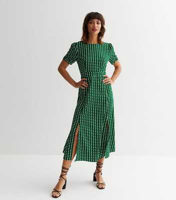 Cutie London Green Spot Split Hem Midi Dress