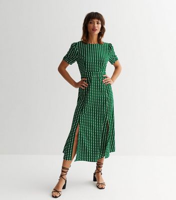 White spot split top hem midi dress