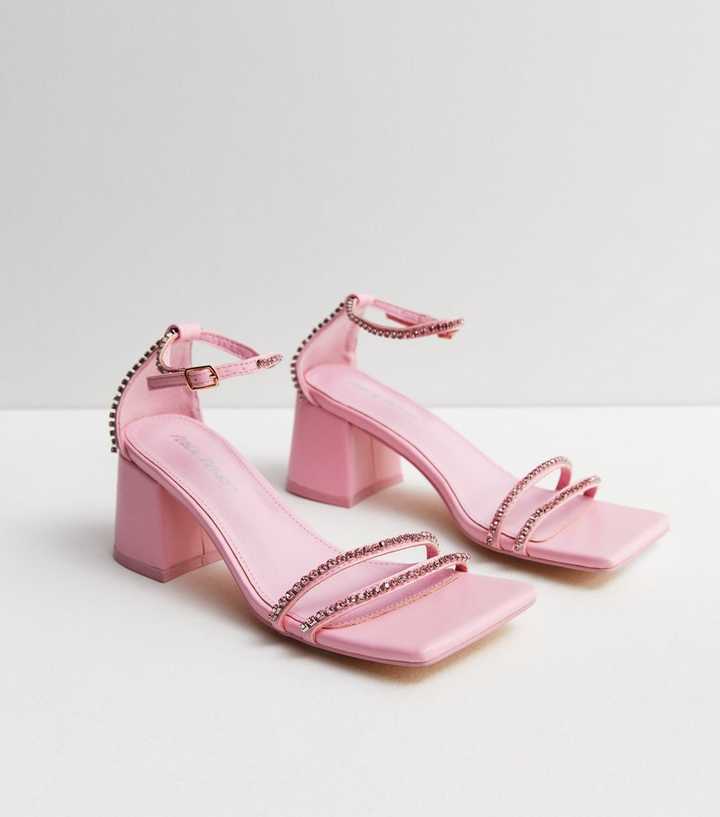 Public Desire Pink Diamanté 2 Part Block Heel Sandals