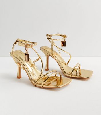 Public Desire Gold Strappy Stiletto Heel Sandals New Look