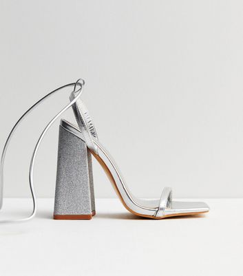 Silver block clearance heel strappy sandals