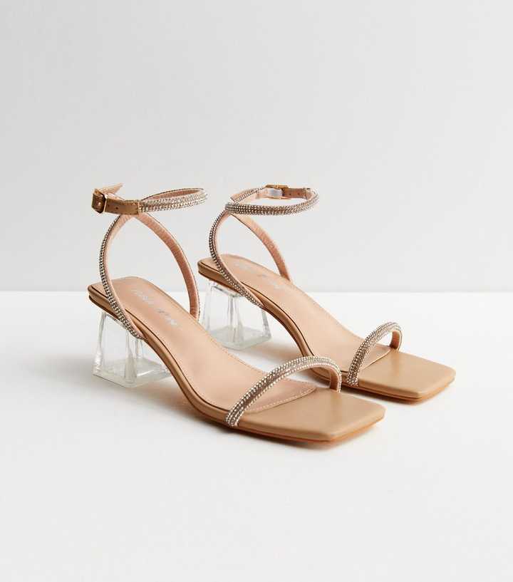 Public Desire Pale Pink 2 Part Clear Block Heel Sandals