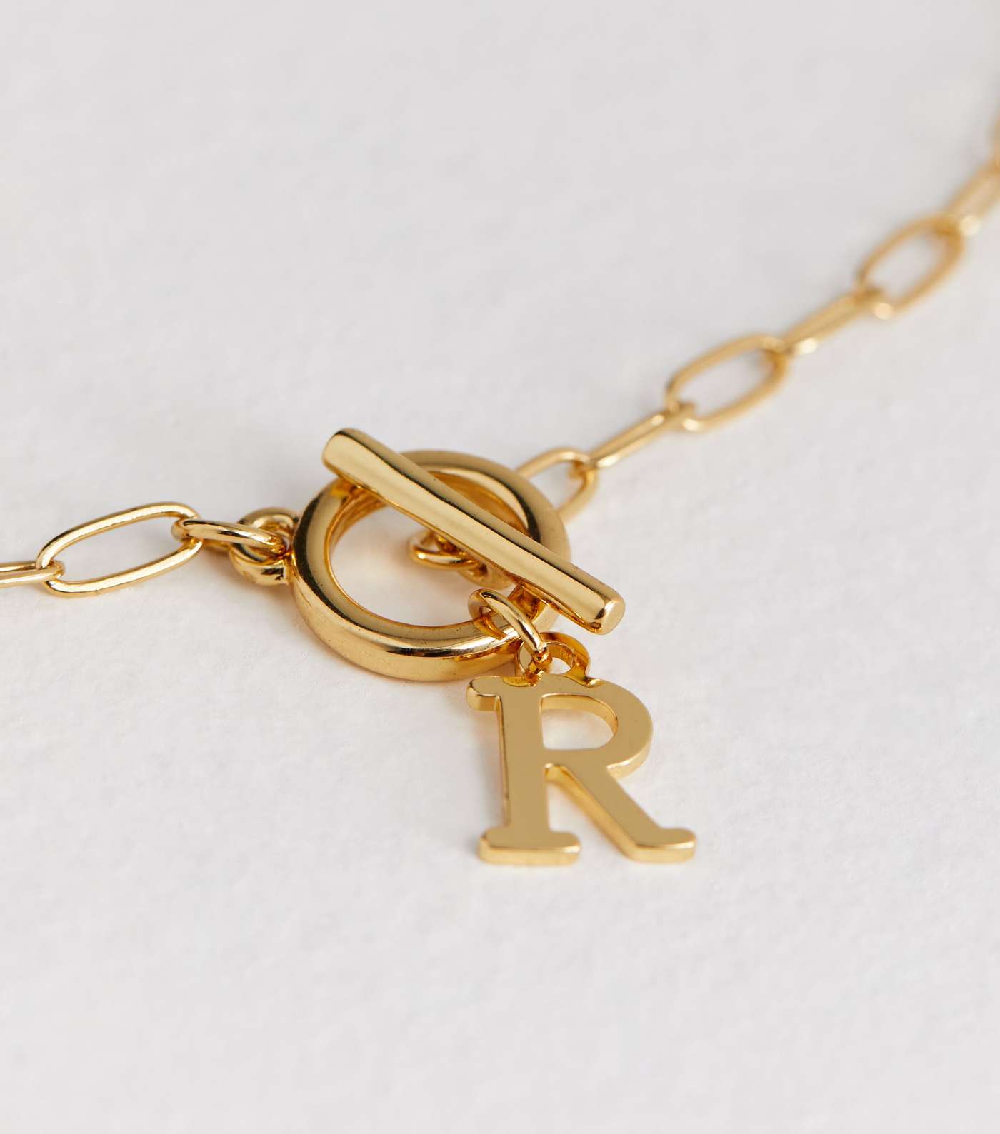 Real Gold Plate R Initial Chain Necklace Image 4
