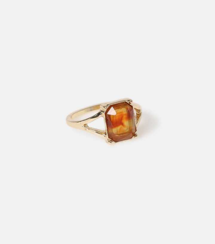 Freedom Bright Orange Faux Gemstone Ring | New Look