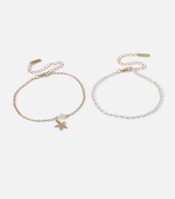 Freedom 2 Pack Gold Faux Pearl Starfish Bracelets