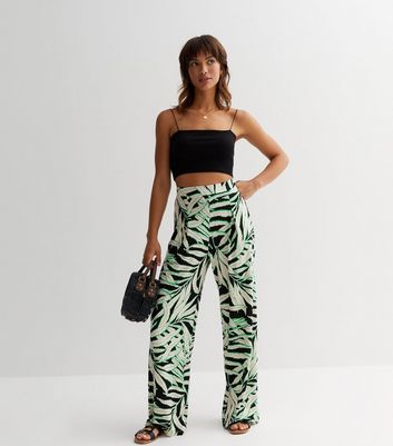 Black Leaf Print Wide Leg Trousers New Look