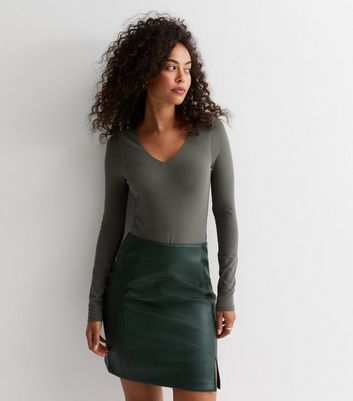 Green leather skirt new deals look